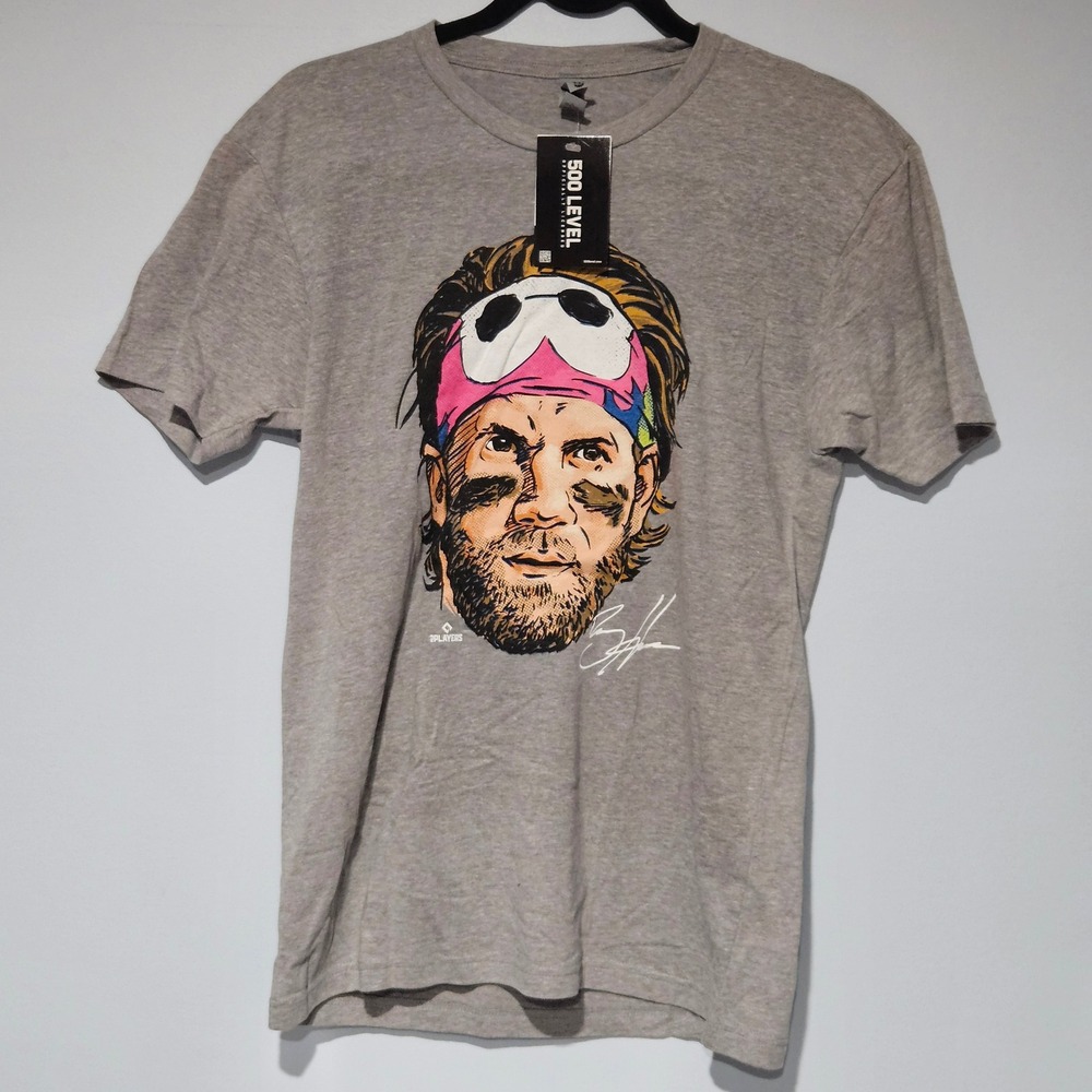 NEW 500 LEVEL Bryce Harper‎ Graphic T Shirt Men's Size S Grey Short Sleeve